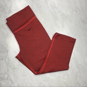 Nike: Women's Dri-Fit Fold Over Pin Stripe Workout Athletic Gym Capri Red Medium